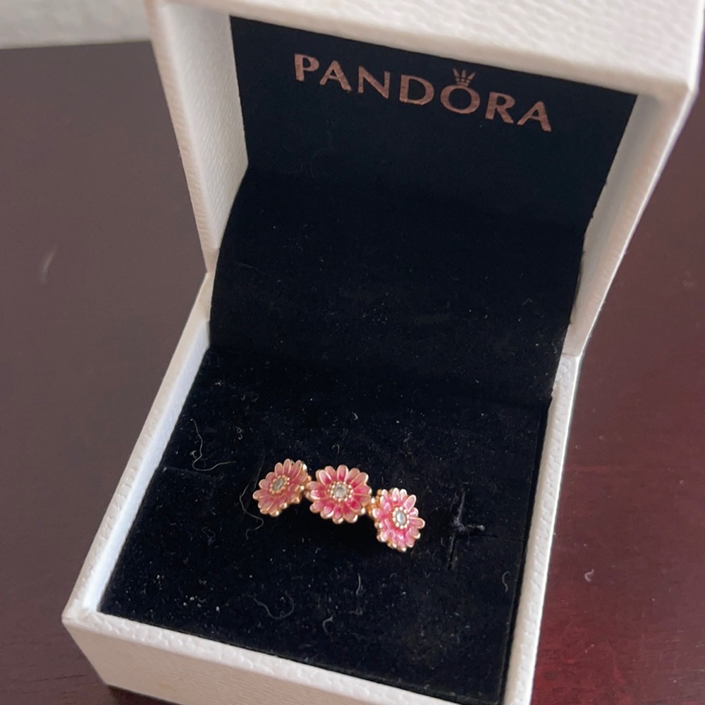 Pink Daisy Flower Trio Ring Pandora Ring Size 8